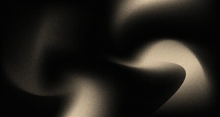 Fototapete - Light golden glowing abstract color gradient wave shape on black grainy background copy space, minimal banner header cover poster design