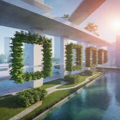 Canvas Print - Hanging gardens of the future, city of the future, ecology of the future