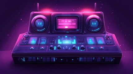 Poster - Retro Futuristic Audio Mixer with Neon Lights