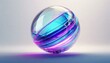 © MeerAftab - Abstract transparent glass sphere with blue and purple lines on white background, 3d rendering illustration of futuristic abstract shape with holographic element