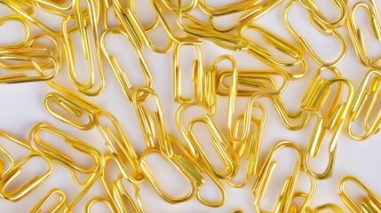 Poster - Golden Paper Clips on a White Background
