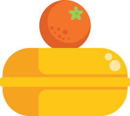 Poster - Orange fruit sitting on top of a closed lunch box, an illustration of a healthy school lunch break