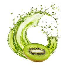 Kiwi juice swirl splash isolated on transparent background