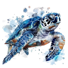 Canvas Print - A watercolor vector of a sea turtle, isolated on a white background.