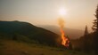 © realone952 - The beginning of a forest fire. One tree is burning against the backdrop of mountains