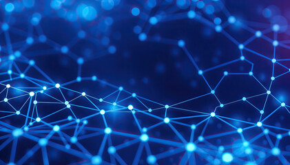 Poster - blue abstract digital network with connected dots and glowing nodes technology background