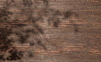 Fototapete - Wooden texture table top view with trees shadows and sunlight. cozy summer background with shadows and sunlight. wood background table copy space