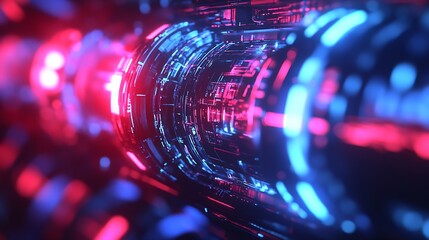 Poster - Futuristic Neon Circuit Board with Glowing Red and Blue Light Effects : Generative AI