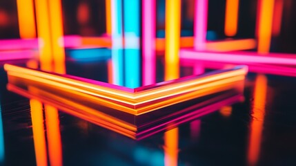 Poster - Vibrant Neon Abstract Art with Multicolored Geometric Shapes for Modern Design : Generative AI