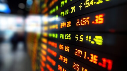 Fototapete - Blurred Stock Market Ticker Display with Focus on Numbers and Colors : Generative AI