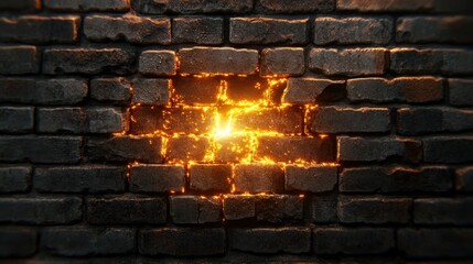 Poster - Glowing Crack in Dark Brick Wall