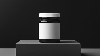 Poster - Black Jar on Display Against Dark Background