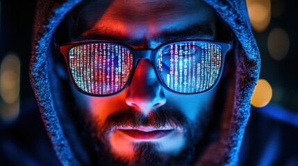Poster - Mysterious Hacker in Glasses with Code Reflection