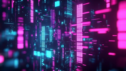 Aufkleber - Neon Lit Digital Metropolis with Futuristic Tech and Virtual Reality Elements : Generative AI