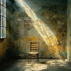 Aufkleber - Illuminate solitude a single chair bathed in sunlight in an empty room