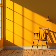 Poster - A single chair illuminated by sunlight in an empty room creates a tranquil atmosphere