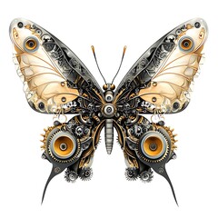 Poster - Steampunk butterfly with metallic wings and gears.