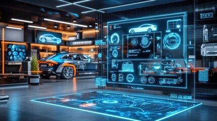 Poster - High-Tech Car Showroom with Digital Interface