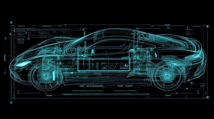 Poster - Futuristic Car Blueprint Design Illustration