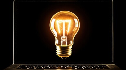 Poster - Light Bulb Concept on Laptop Screen at Night