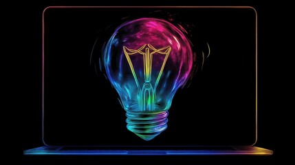 Poster - vibrant light bulb illustration on laptop screen