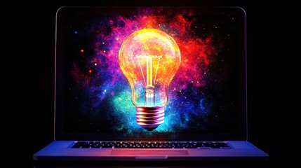 Poster - creative light bulb over a colorful cosmic background