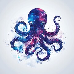 Poster - Galaxy Octopus Watercolor Illustration.