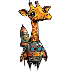 Poster - Cartoon giraffe wearing a rocket suit.