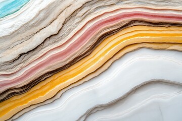 Wall Mural - Abstract Background with Layered Wavy Patterns in White, Yellow, Brown, Pink and Blue