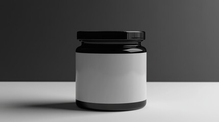 Poster - black jar with blank label on minimalist background