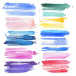 © Natnicha - Colorful brush strokes in various hues arranged in rows, showcasing versatility and artistic expression., isolated on a transparent background.