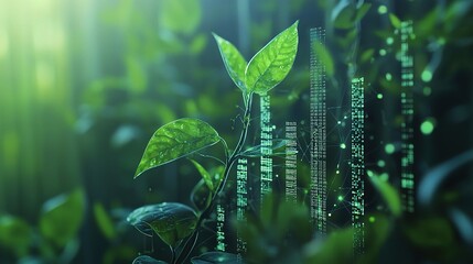 Vibrant Green Leaves with Digital Design Elements