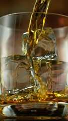 Wall Mural - Super slow motion of pouring whisky into glass . Filmed on high speed cinema camera , 1000 fps , vertical orientation