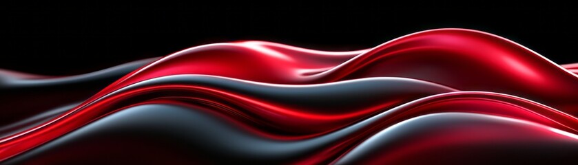 Poster - Flowing waves of red and black fabric illuminated against a dark background