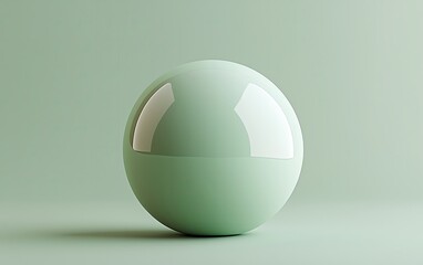 Poster - A minimalist, glossy sphere in soft green tones, beautifully reflecting light on a matching background, ideal for modern design projects.