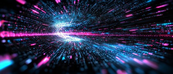 Poster - Vivid light trails create a dynamic abstract pattern in shades of blue and pink in space