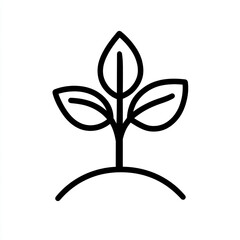 An icon of a growing plant, in a simple line art style, with a minimalist design and a black outline. 