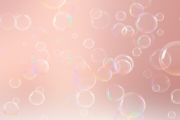 Poster - Floating transparent bubbles over a soft pastel pink gradient background, ideal for playful, dreamy, or whimsical designs.