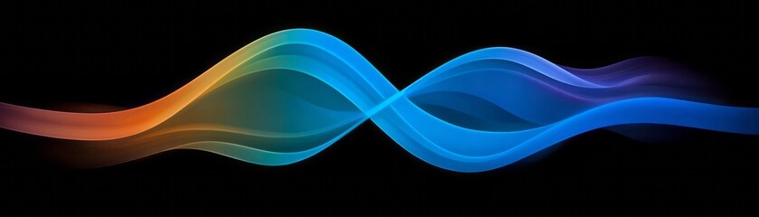 Poster - Colorful abstract wave patterns blend seamlessly against a black background in digital art