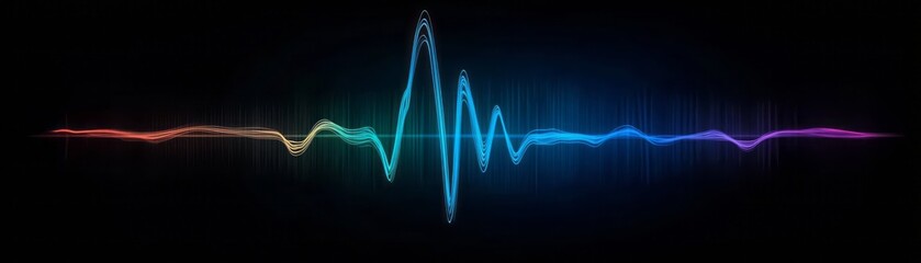 Poster - Colorful soundwave patterns reflecting audio frequencies in a dark background