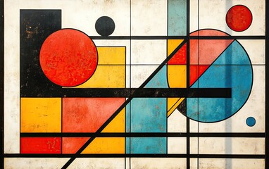 Poster - A vibrant abstract composition featuring geometric shapes in red, blue, yellow, and black, creating a dynamic interplay of color and form.
