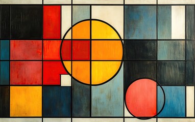 Poster - Abstract geometric design featuring vibrant colors and shapes. Ideal for modern artwork and creative projects with a contemporary aesthetic.