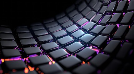 Poster - Abstract digital landscape showcasing illuminated black cubes with a purple glow