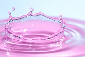 Poster - Water droplet creates a pink splash, forming a crown shape on rippling surface