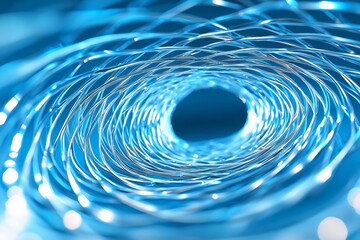 Poster - Spiraling blue wire abstract design captured in close-up detail on a clear day