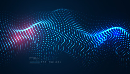 Poster - Line wave pattern, big cloud data online innovation digital world technology background, 3D futuristic iot neon vibrant light abstract cyber space.