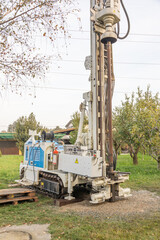 Water well drill. Industrial machinery drilling with mining tower. Engineering equipment.