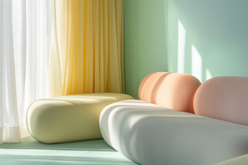 Poster - 3d wallpaper abstract business background, Gentle, flowing shapes in a gradient from soft yellow to mint green, giving a warm and calming ambiance.