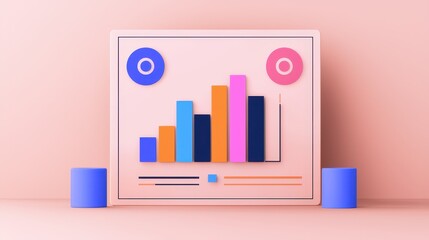 Poster - A colorful, modern bar chart display against a soft pink background, showcasing data visualization with circular accents.