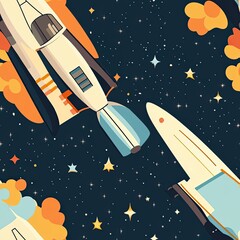 Wall Mural - two spacecraft soaring through a starry night